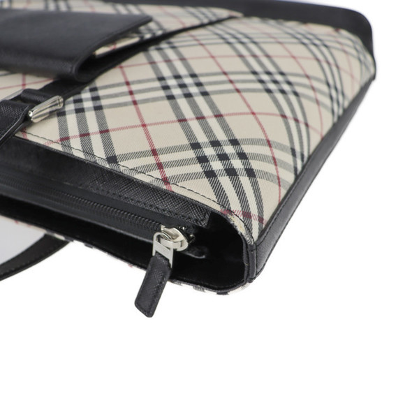 Burberry Tote Bag Canvas Leather Check Pattern Beige Black - Picture 6 of 8